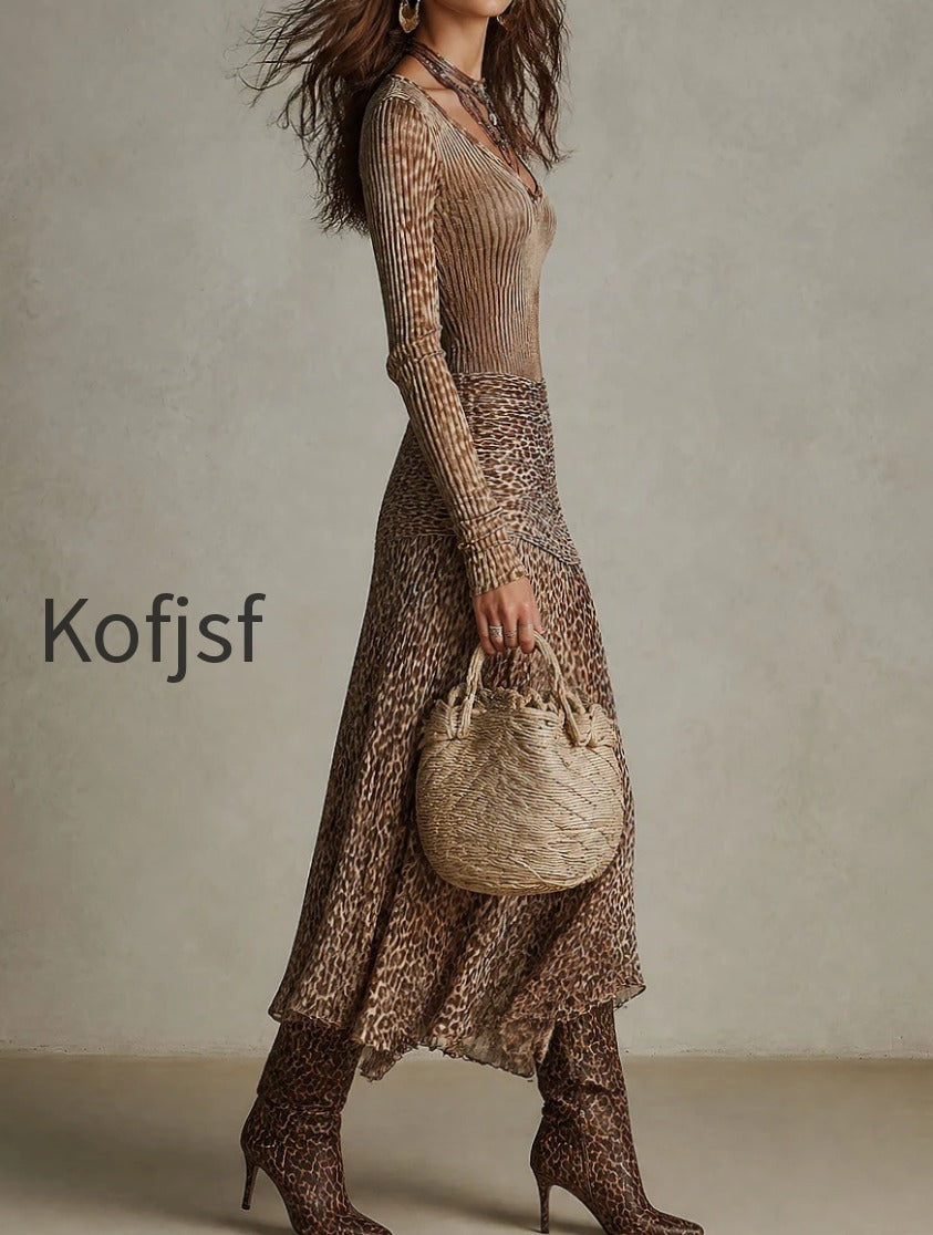 retro-slim-fit-ribbed-top-leopard-print-ruched-asymmetric-skirt-set