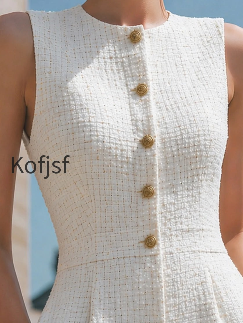 sleeveless-boucle-button-front-tailored-short-jumpsuit