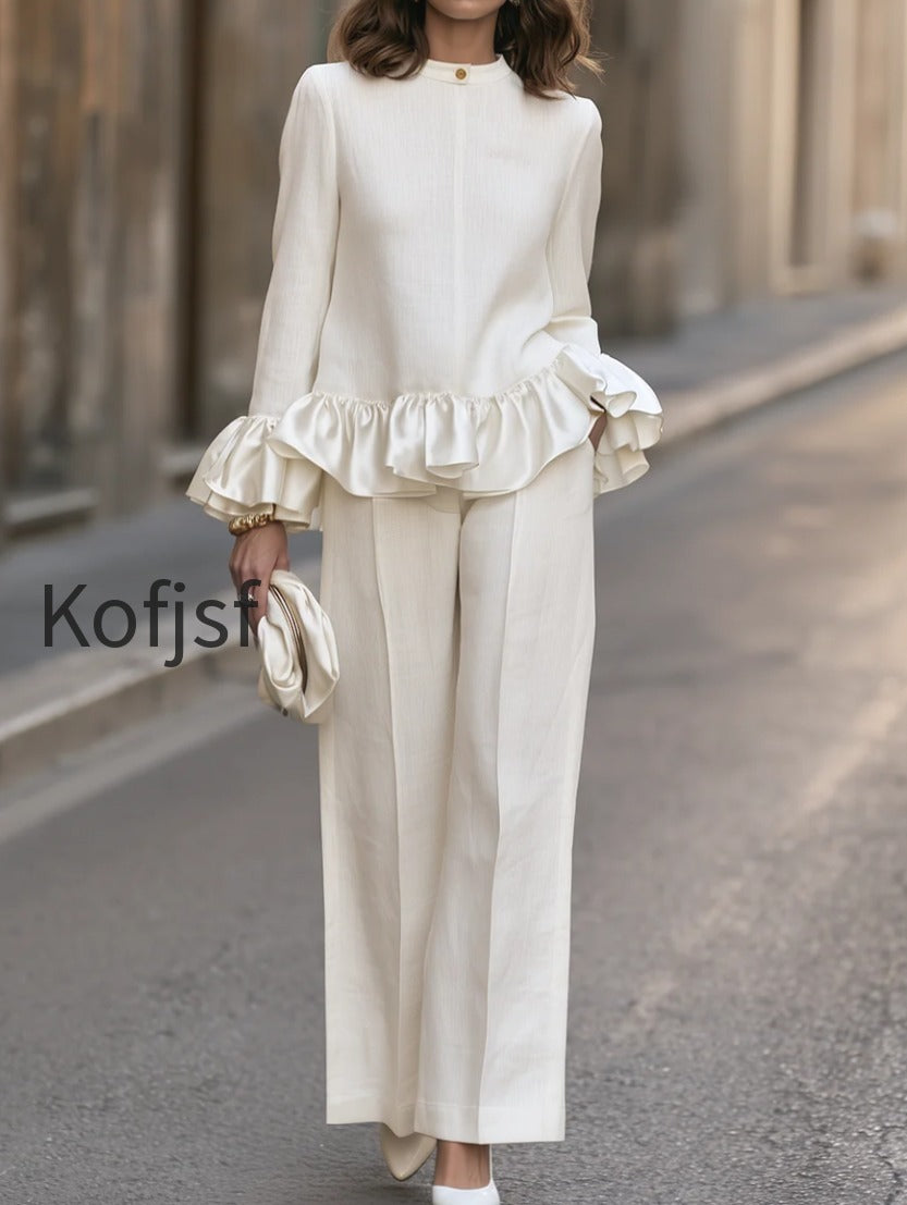 ruffle-hem-long-sleeve-top-and-wide-leg-pants-set