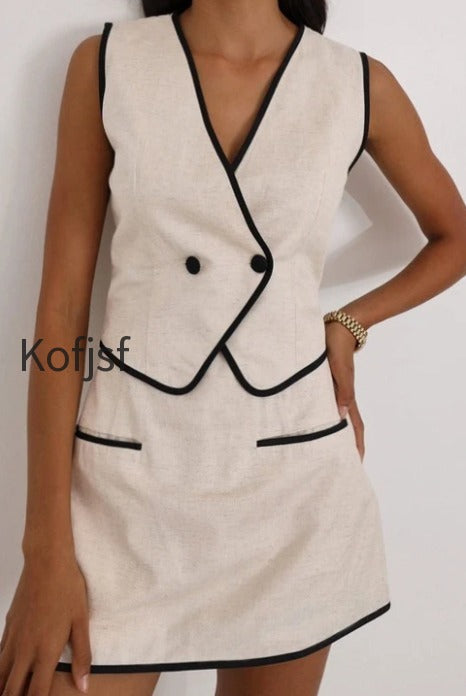 sleeveless-v-neck-vest-skirt-cotton-skirt-set
