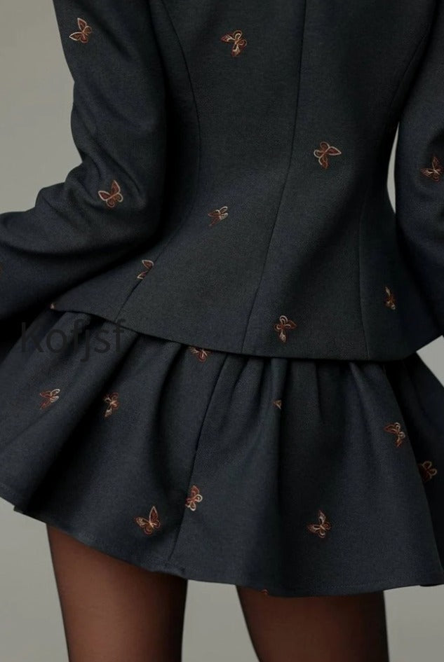 embroidered-waist-cinched-blazer-mini-skirt-two-piece-set