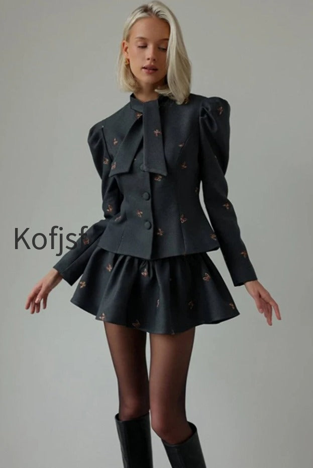 embroidered-waist-cinched-blazer-mini-skirt-two-piece-set