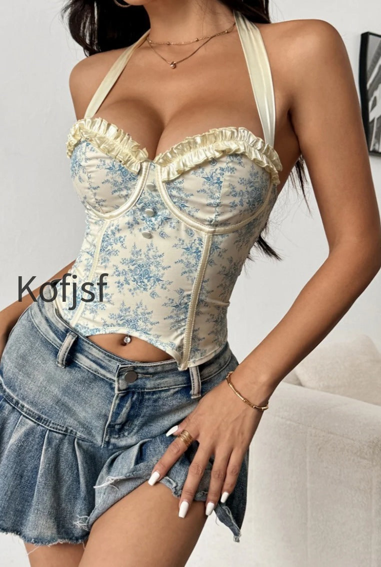 printed-ruffle-low-cut-backless-boned-underwire-halter-top