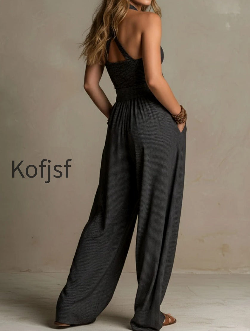 boho-charcoal-crisscross-halter-pinstripe-wide-leg-jumpsuit