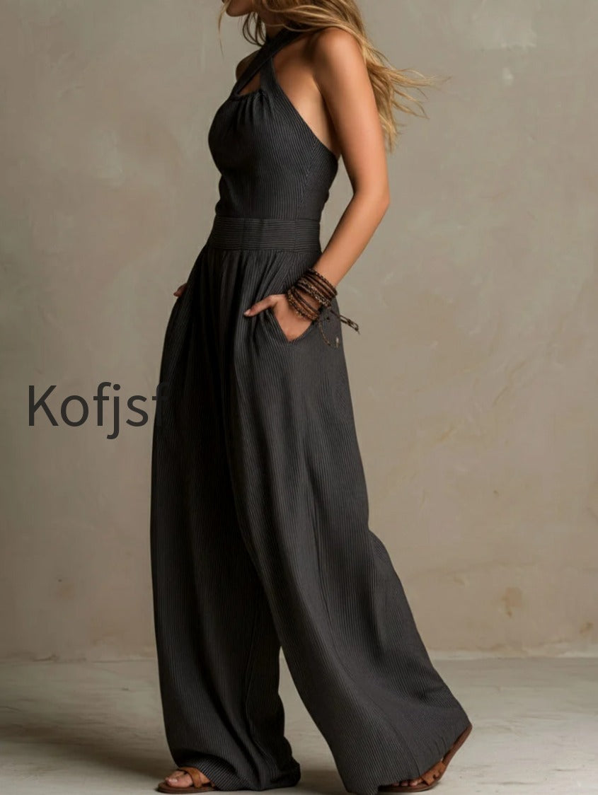 boho-charcoal-crisscross-halter-pinstripe-wide-leg-jumpsuit