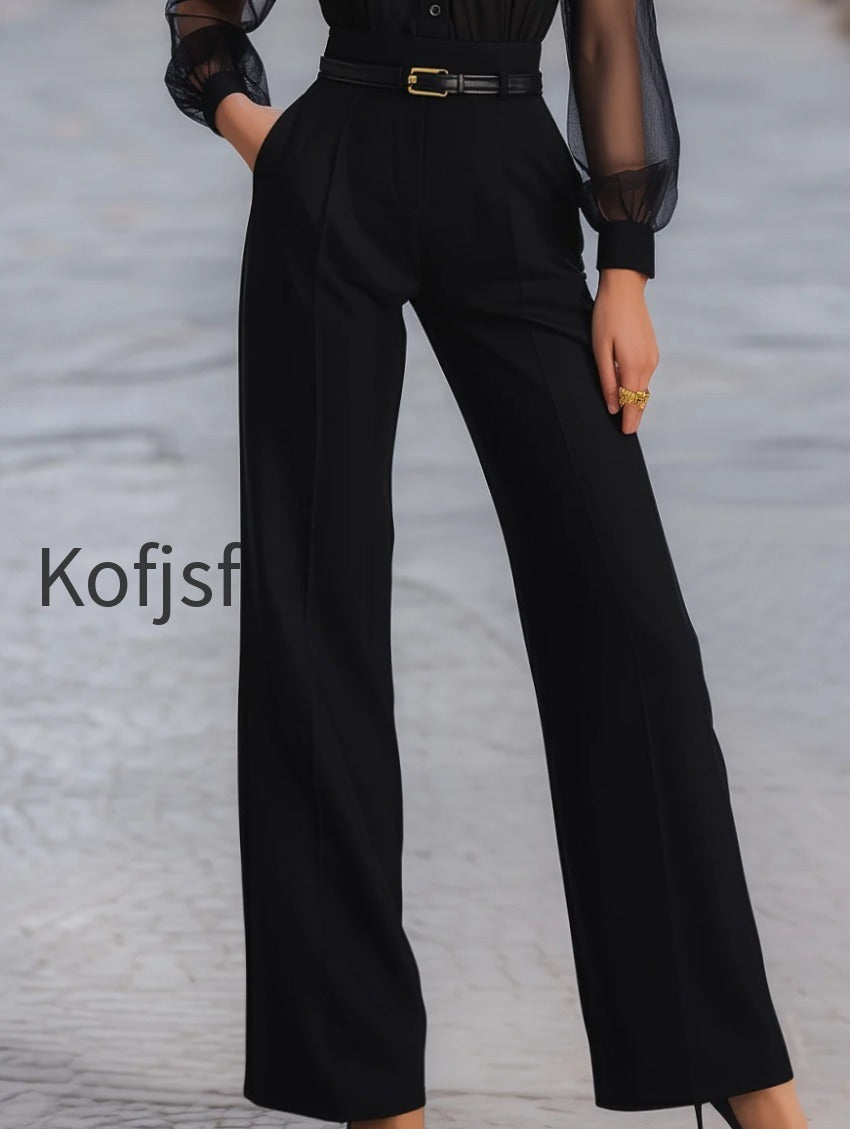 button-front-sheer-sleeve-tailored-wide-leg-jumpsuit