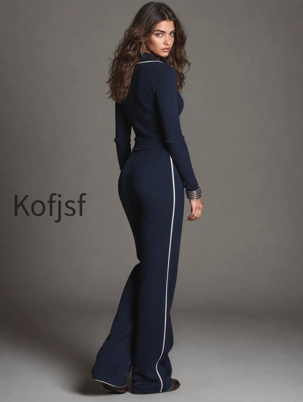 zip-collar-long-sleeve-ribbed-knit-crop-top-and-side-white-piping-flared-pants-two-piece-set