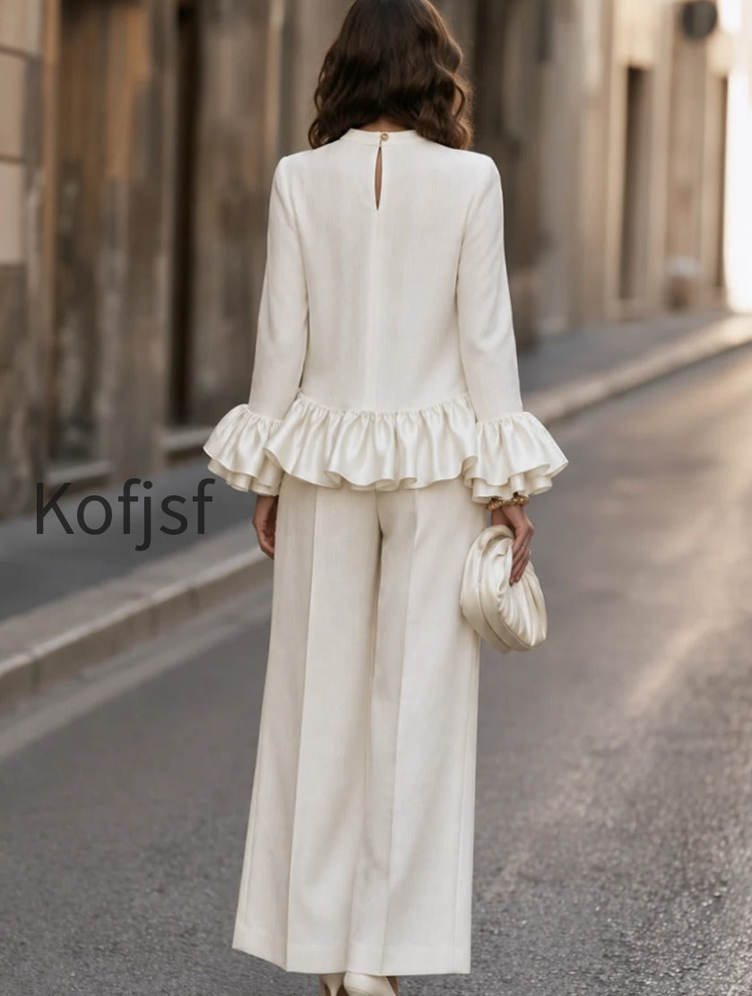 ruffle-hem-long-sleeve-top-and-wide-leg-pants-set