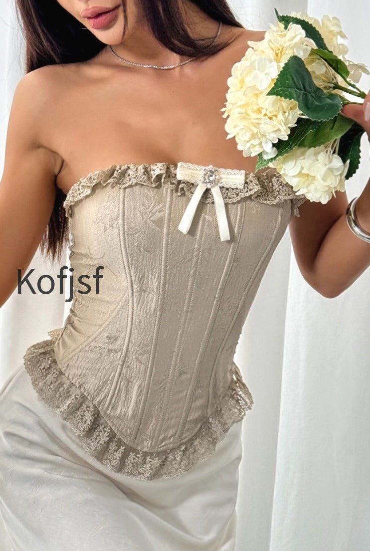 lace-ruffle-trim-boned-strapless-corset-sexy-blouse