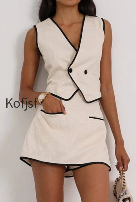 sleeveless-v-neck-vest-skirt-cotton-skirt-set