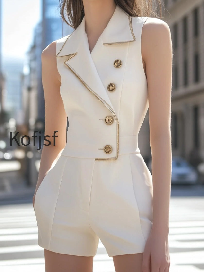 white-sleeveless-blazer-romper-with-gold-trim