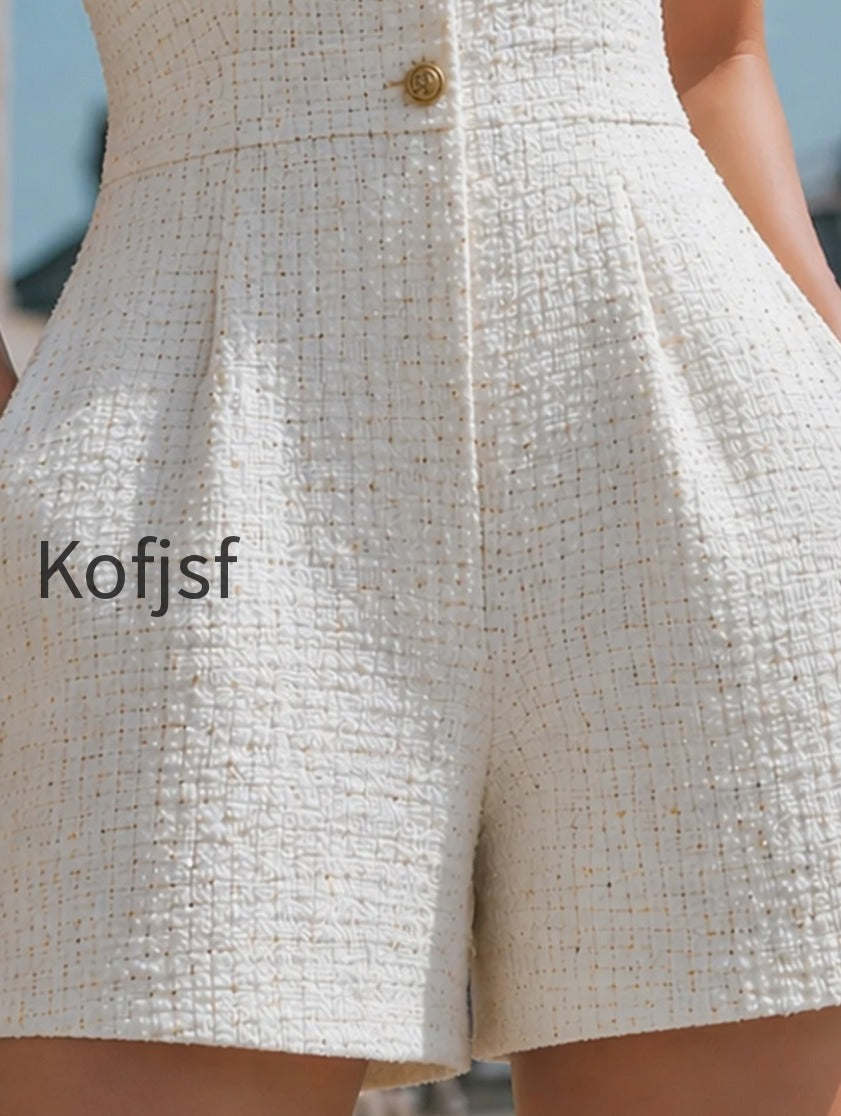 sleeveless-boucle-button-front-tailored-short-jumpsuit