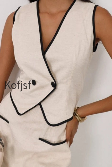 sleeveless-v-neck-vest-skirt-cotton-skirt-set