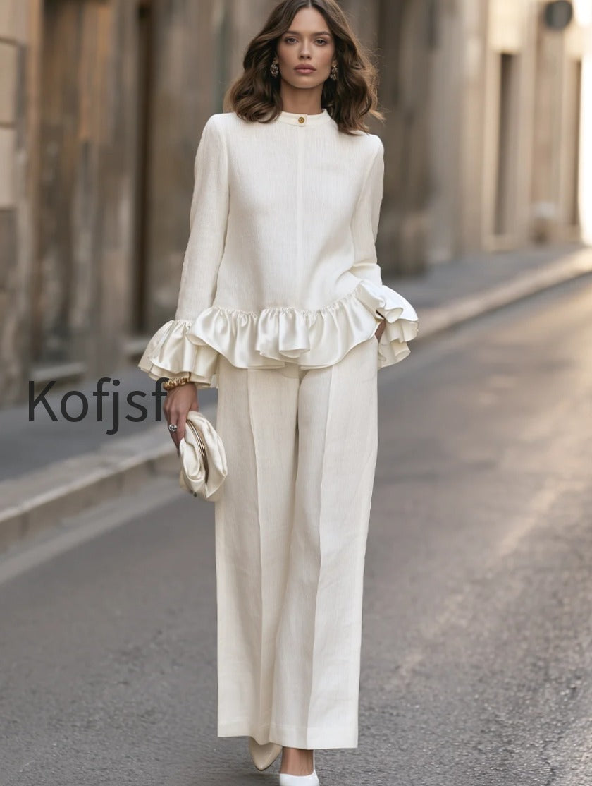 ruffle-hem-long-sleeve-top-and-wide-leg-pants-set