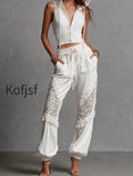boho-chic-white-lace-panel-knite-hooded-top-drawstring-pants-set