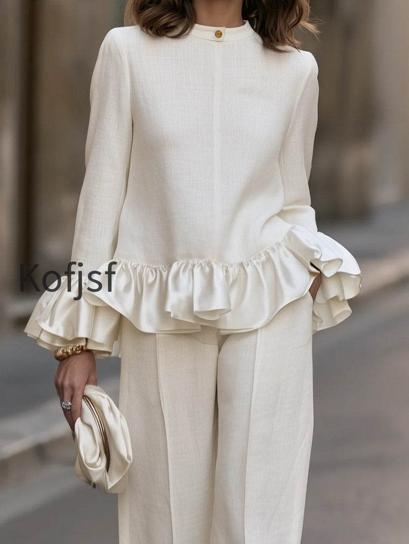 ruffle-hem-long-sleeve-top-and-wide-leg-pants-set