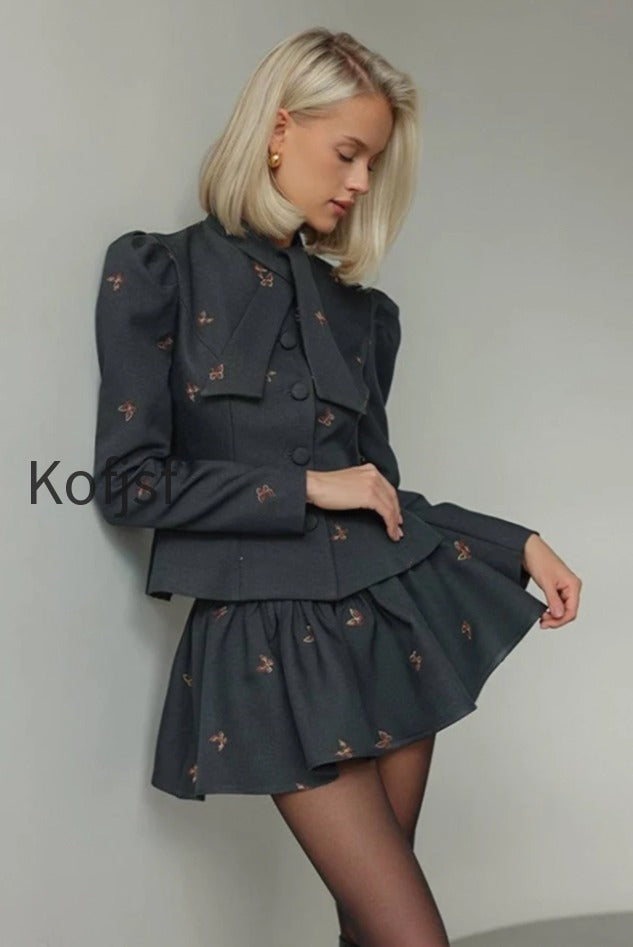 embroidered-waist-cinched-blazer-mini-skirt-two-piece-set